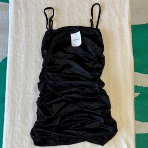 Forever 21 Black Satin Ruched Dress